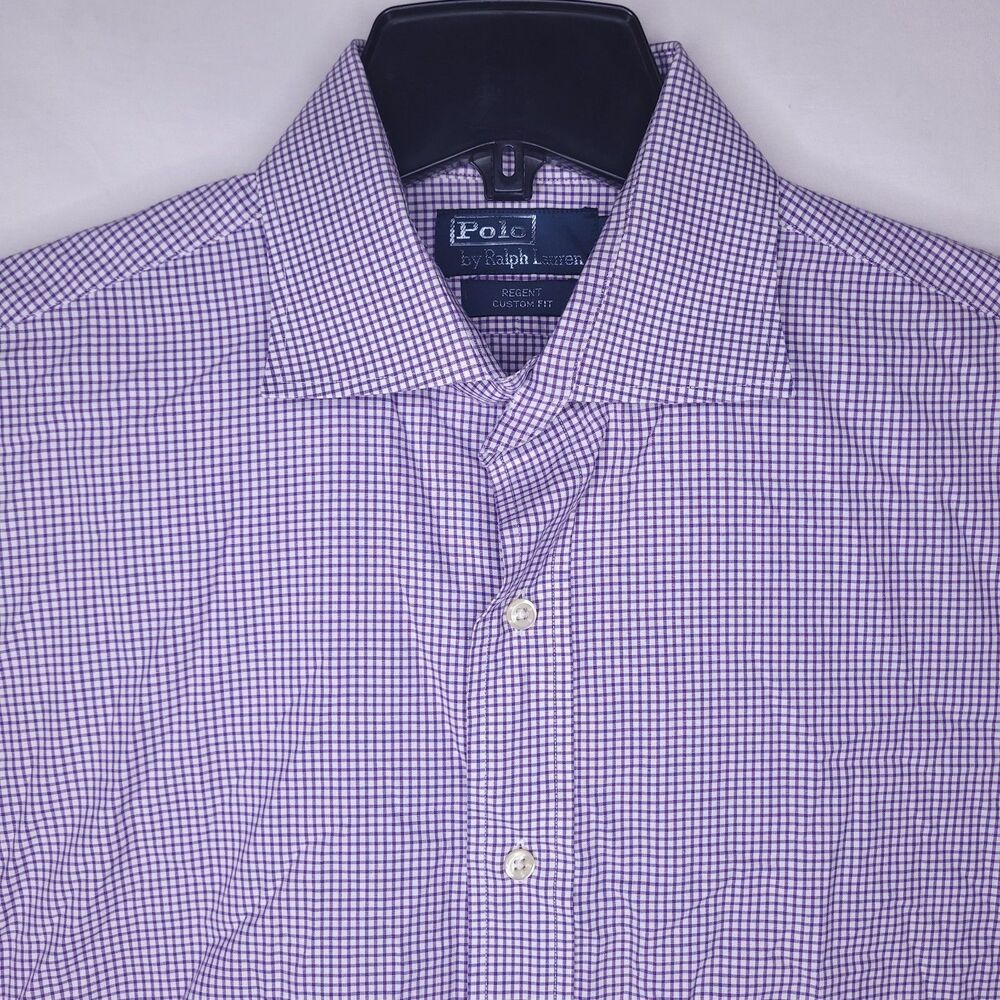 Polo Ralph Lauren Dress Shirt Mens 16.5 Check Purple, White Regent Fit Cotton